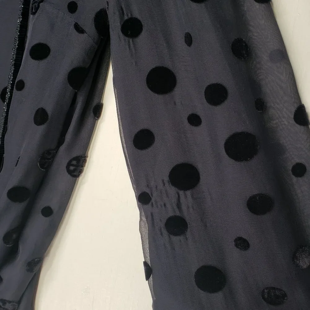Tory Burch Angela Beaded Velvet Dot Sheer Blouse Long‎ Sleeve Lined 8 - FLAWED